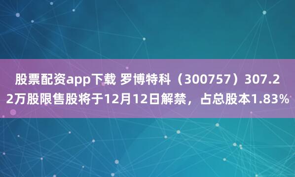 股票配资app下载 罗博特科（300757）307.22万股限售股将于12月12日解禁，占总股本1.83%